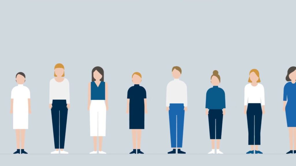 men and women standing in a row