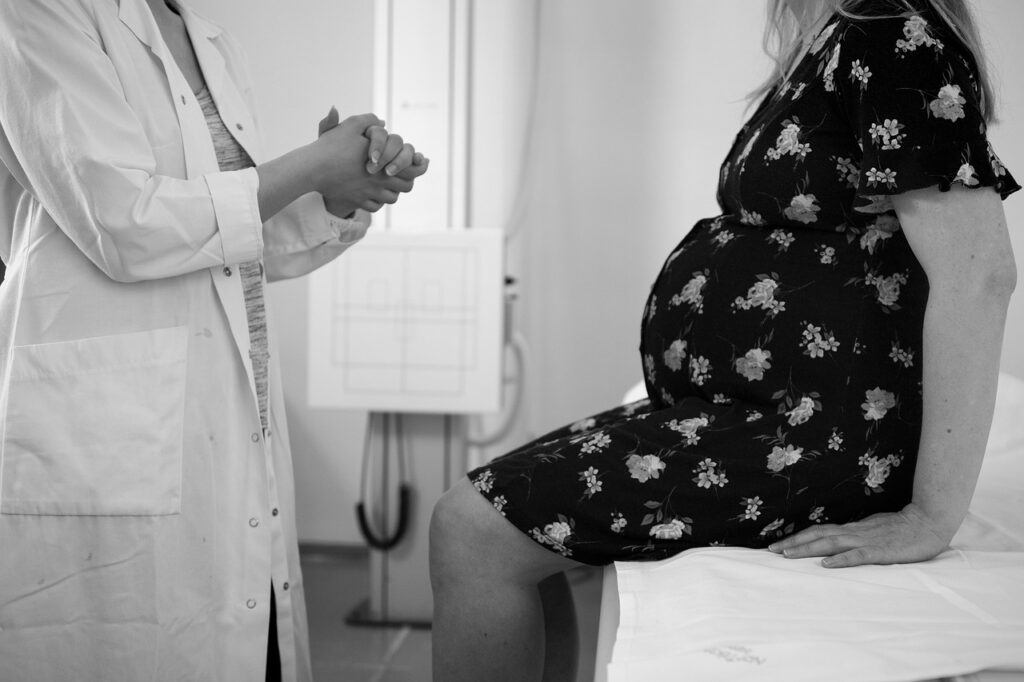 a pregnant lady consulting with her doctor